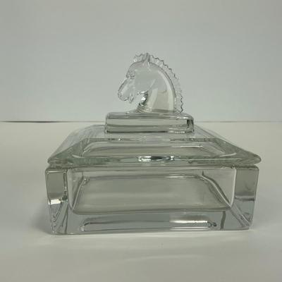 -287- HEISEY | Clear Glass Horsehead Figural Cigarette Box