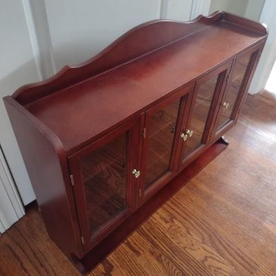 Large Mahogany Finish Glass Door Tabletop or Wall Mount Display Cabinet