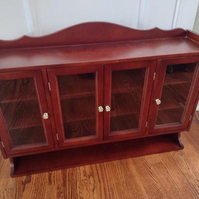 Large Mahogany Finish Glass Door Tabletop or Wall Mount Display Cabinet
