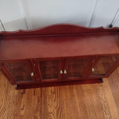 Large Mahogany Finish Glass Door Tabletop or Wall Mount Display Cabinet