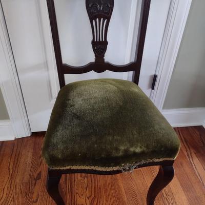 Antique Dark Walnut French Style Sitting Chair with Upholstered Seat