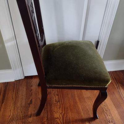 Antique Dark Walnut French Style Sitting Chair with Upholstered Seat
