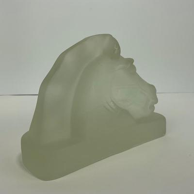 -294- COLLECTIBLE | Frosted Glass Horsehead Bookend