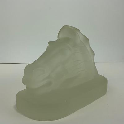 -294- COLLECTIBLE | Frosted Glass Horsehead Bookend