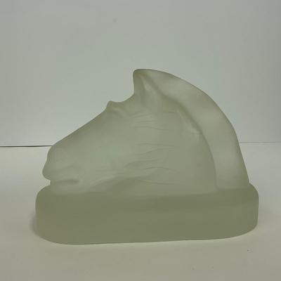 -294- COLLECTIBLE | Frosted Glass Horsehead Bookend