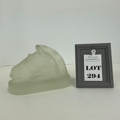 -294- COLLECTIBLE | Frosted Glass Horsehead Bookend
