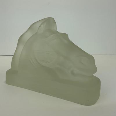 -294- COLLECTIBLE | Frosted Glass Horsehead Bookend