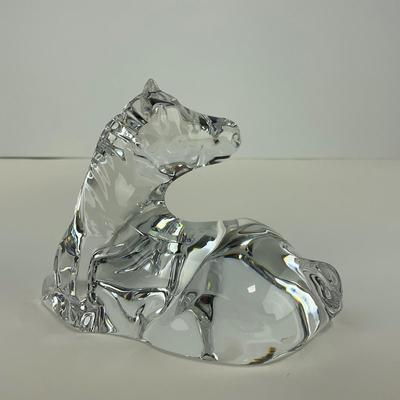 -295- BACCARAT | Clear Glass Horse Laying Down Figure | Signed & Marked