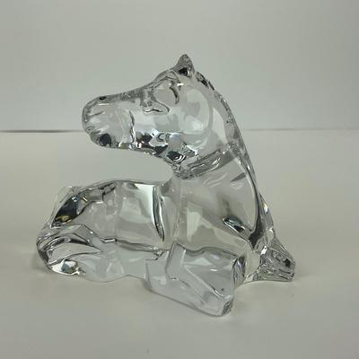-295- BACCARAT | Clear Glass Horse Laying Down Figure | Signed & Marked