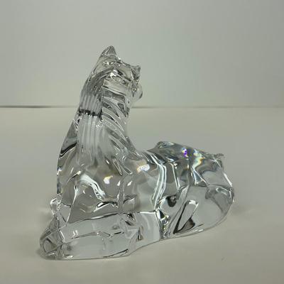 -295- BACCARAT | Clear Glass Horse Laying Down Figure | Signed & Marked