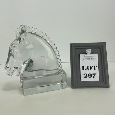 -297- HIESEY | Clear Glass Horse Head Bookend Figure