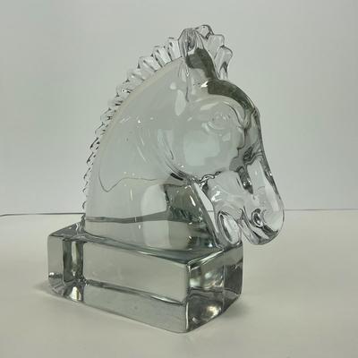 -297- HIESEY | Clear Glass Horse Head Bookend Figure