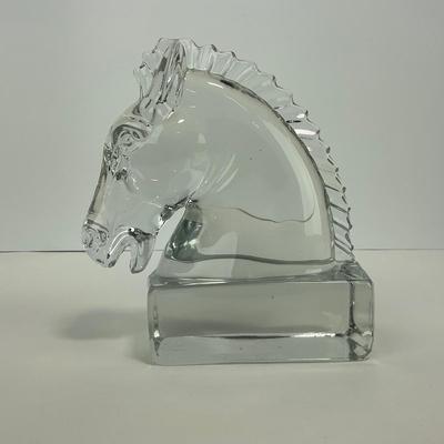 -297- HIESEY | Clear Glass Horse Head Bookend Figure