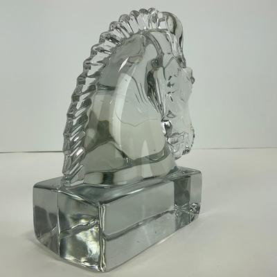 -297- HIESEY | Clear Glass Horse Head Bookend Figure