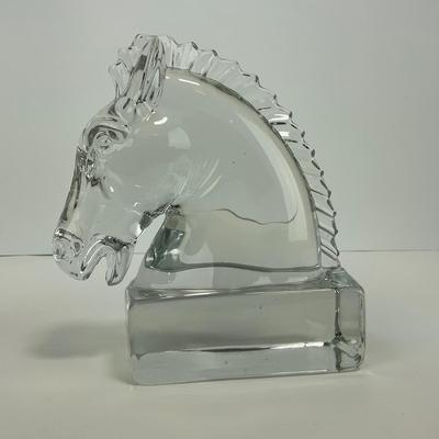 -297- HIESEY | Clear Glass Horse Head Bookend Figure