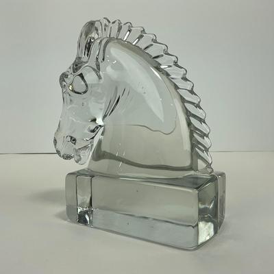 -297- HIESEY | Clear Glass Horse Head Bookend Figure