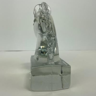 -297- HIESEY | Clear Glass Horse Head Bookend Figure