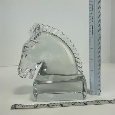 -297- HIESEY | Clear Glass Horse Head Bookend Figure