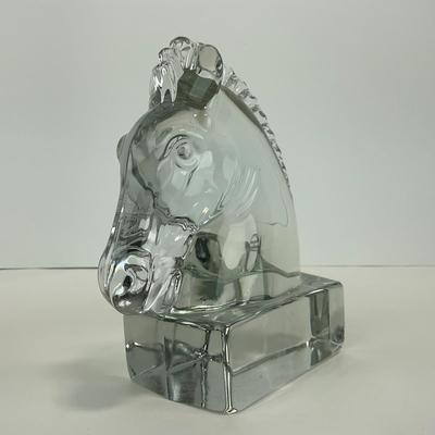-297- HIESEY | Clear Glass Horse Head Bookend Figure