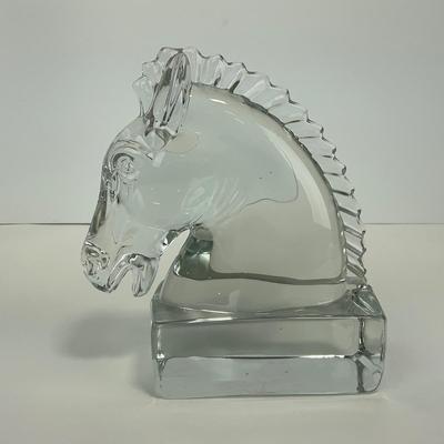 -297- HIESEY | Clear Glass Horse Head Bookend Figure