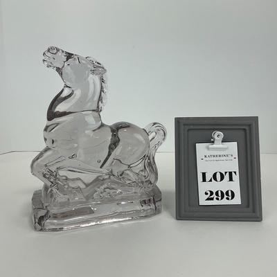 -299- NEW MARTINSVILLE | Clear Glass Horse Bookend