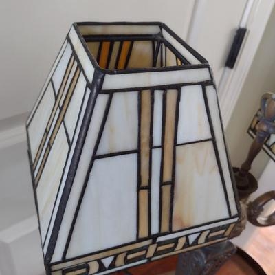 Double Arm Art Deco Tiffany Style Shade Table Lamp with Resin Post and Base