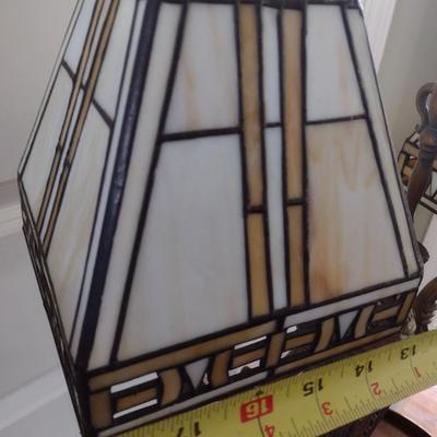 Double Arm Art Deco Tiffany Style Shade Table Lamp with Resin Post and Base