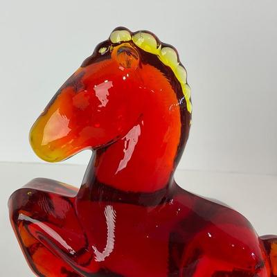 -301- LE SMITH | Red Amberina Rearing Horse Bookend Figure