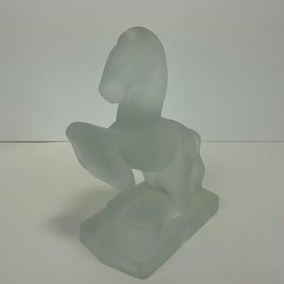 -303- FOSTORIA | Frosted Clear Glass Rearing Horse Bookend Figure