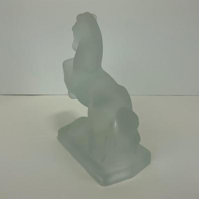 -303- FOSTORIA | Frosted Clear Glass Rearing Horse Bookend Figure