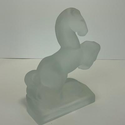 -303- FOSTORIA | Frosted Clear Glass Rearing Horse Bookend Figure