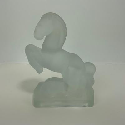 -303- FOSTORIA | Frosted Clear Glass Rearing Horse Bookend Figure