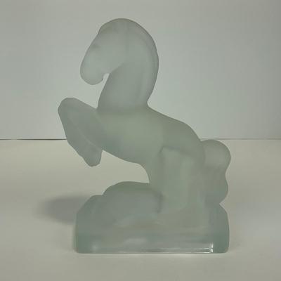 -303- FOSTORIA | Frosted Clear Glass Rearing Horse Bookend Figure