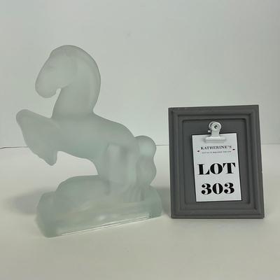 -303- FOSTORIA | Frosted Clear Glass Rearing Horse Bookend Figure