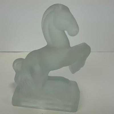 -303- FOSTORIA | Frosted Clear Glass Rearing Horse Bookend Figure