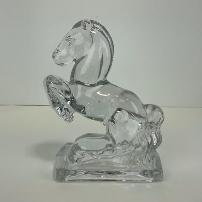 -304- FOSTORIA | Clear Glass Rearing Horse Bookend Figure