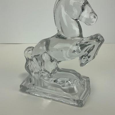 -304- FOSTORIA | Clear Glass Rearing Horse Bookend Figure