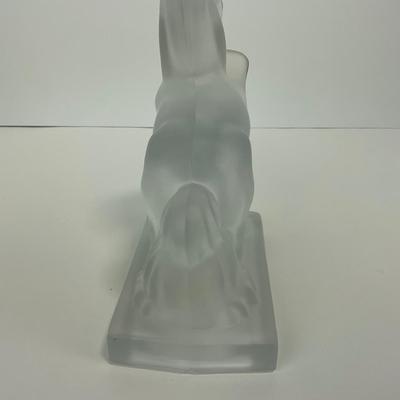 -305- FOSTORIA | Frosted Clear Glass Rearing Horse Bookend Figure