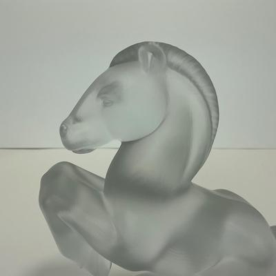 -305- FOSTORIA | Frosted Clear Glass Rearing Horse Bookend Figure