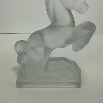 -305- FOSTORIA | Frosted Clear Glass Rearing Horse Bookend Figure