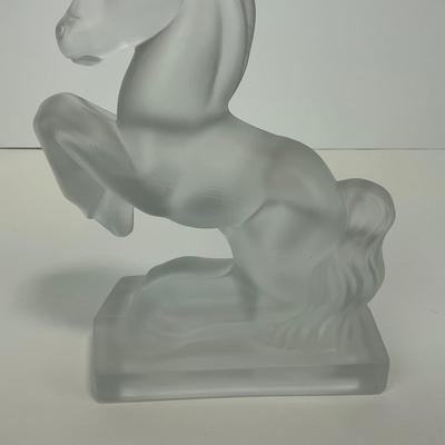 -305- FOSTORIA | Frosted Clear Glass Rearing Horse Bookend Figure