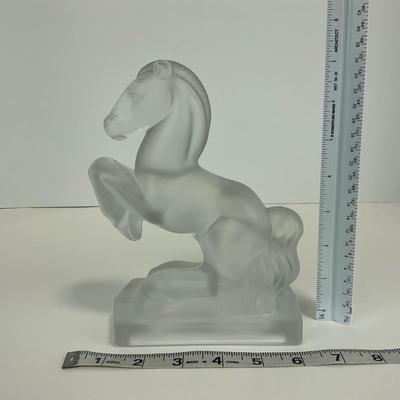 -305- FOSTORIA | Frosted Clear Glass Rearing Horse Bookend Figure