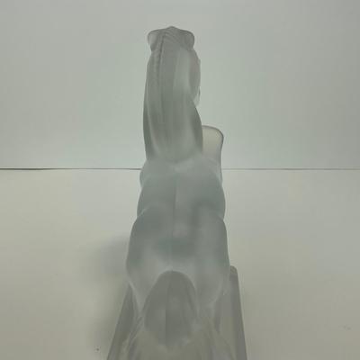-305- FOSTORIA | Frosted Clear Glass Rearing Horse Bookend Figure