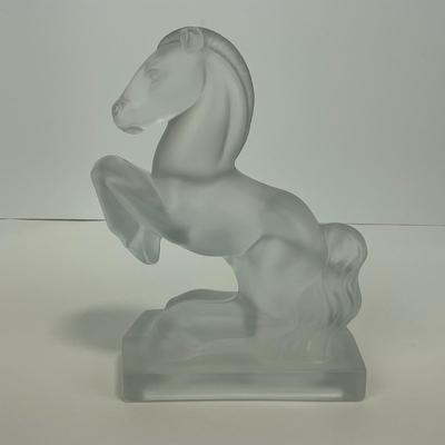 -305- FOSTORIA | Frosted Clear Glass Rearing Horse Bookend Figure