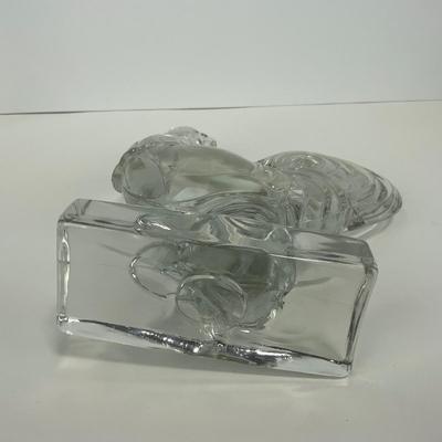 -307- PADEN CITY | Clear Glass Chanticleer Rooster Bookend Figure