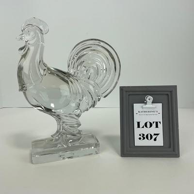 -307- PADEN CITY | Clear Glass Chanticleer Rooster Bookend Figure