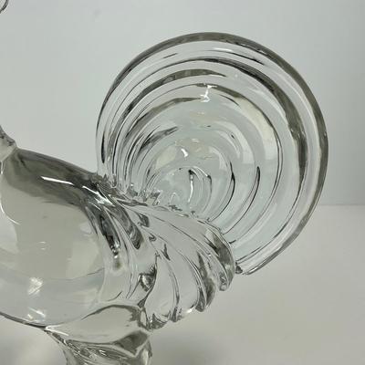 -307- PADEN CITY | Clear Glass Chanticleer Rooster Bookend Figure