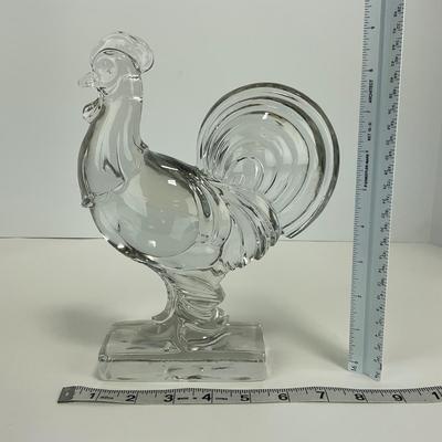 -307- PADEN CITY | Clear Glass Chanticleer Rooster Bookend Figure