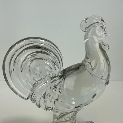 -307- PADEN CITY | Clear Glass Chanticleer Rooster Bookend Figure