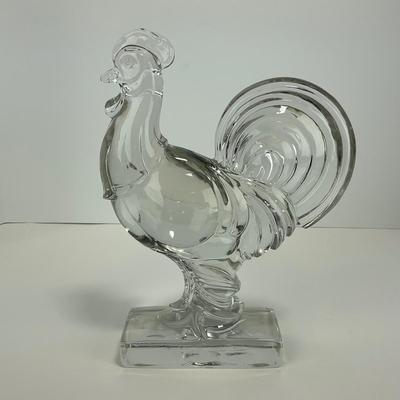 -307- PADEN CITY | Clear Glass Chanticleer Rooster Bookend Figure